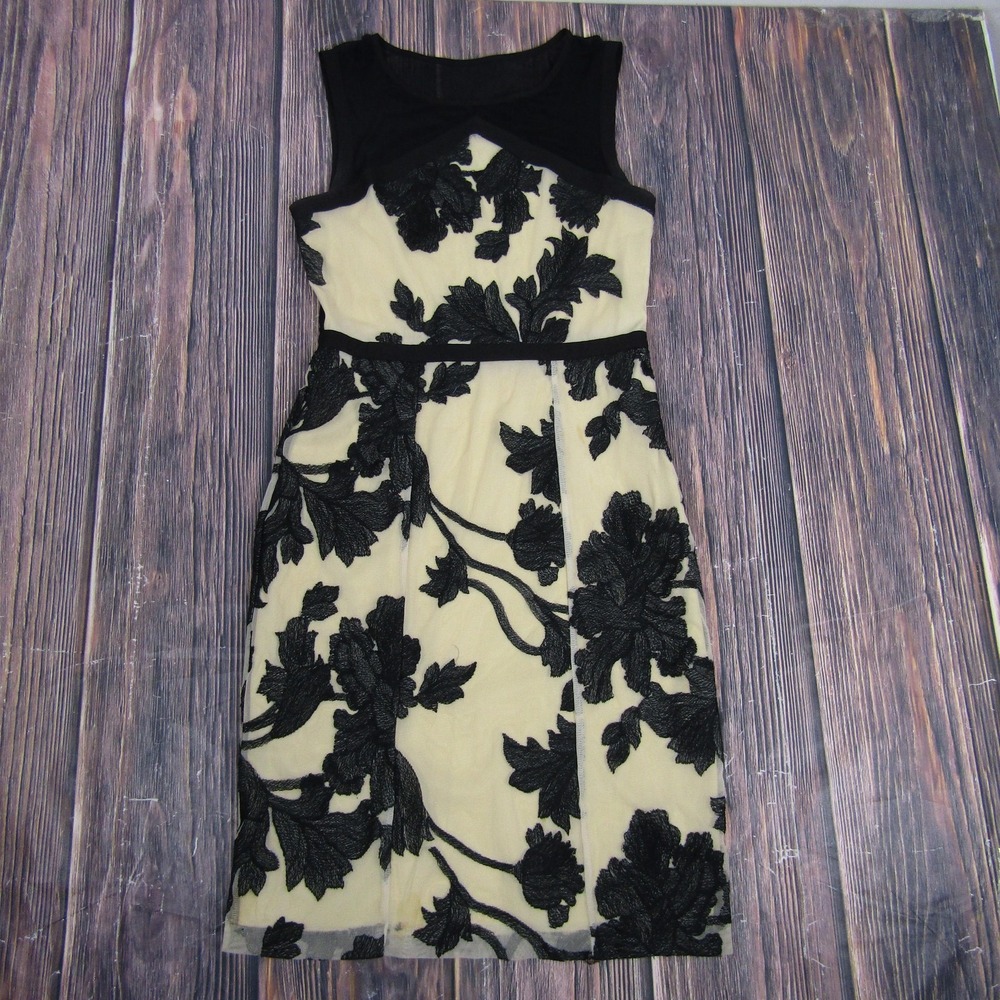 Weston‎ Dress Womens XS Black Nude Floral Lace Mesh Overlay Sleeveless Cocktail
